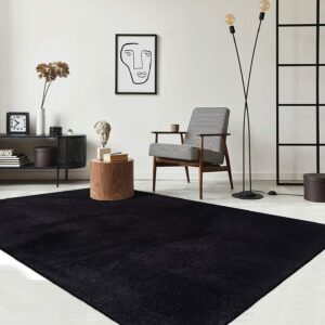the carpet Alfombra Moderna de Pelo Corto de Relax, Antideslizante, Lavable hasta 30 Grados, Aspecto de Piel, Color Negro, 80 x 150 cm